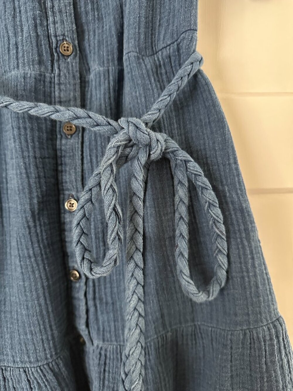 Blue Crinkle Gauze Denim Mini Dress Medium - Picture 2 of 3